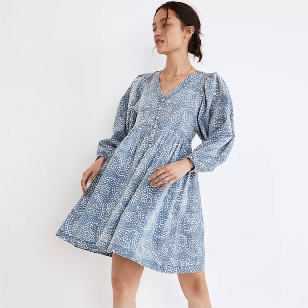 Madewell bubble-sleeve button-front mini dress